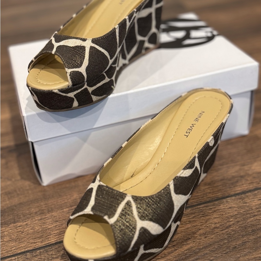 Nine West Black and Cream Patterned Wedge Sandals - Picture 8 of 8